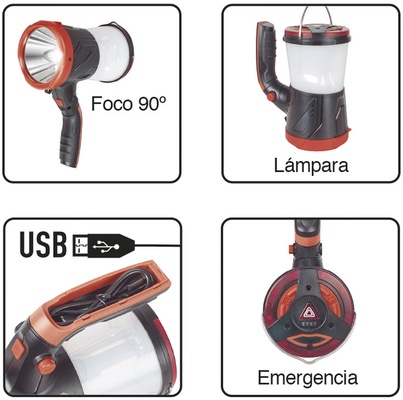 Linterna foco Camping + Power Bank 4 en 1